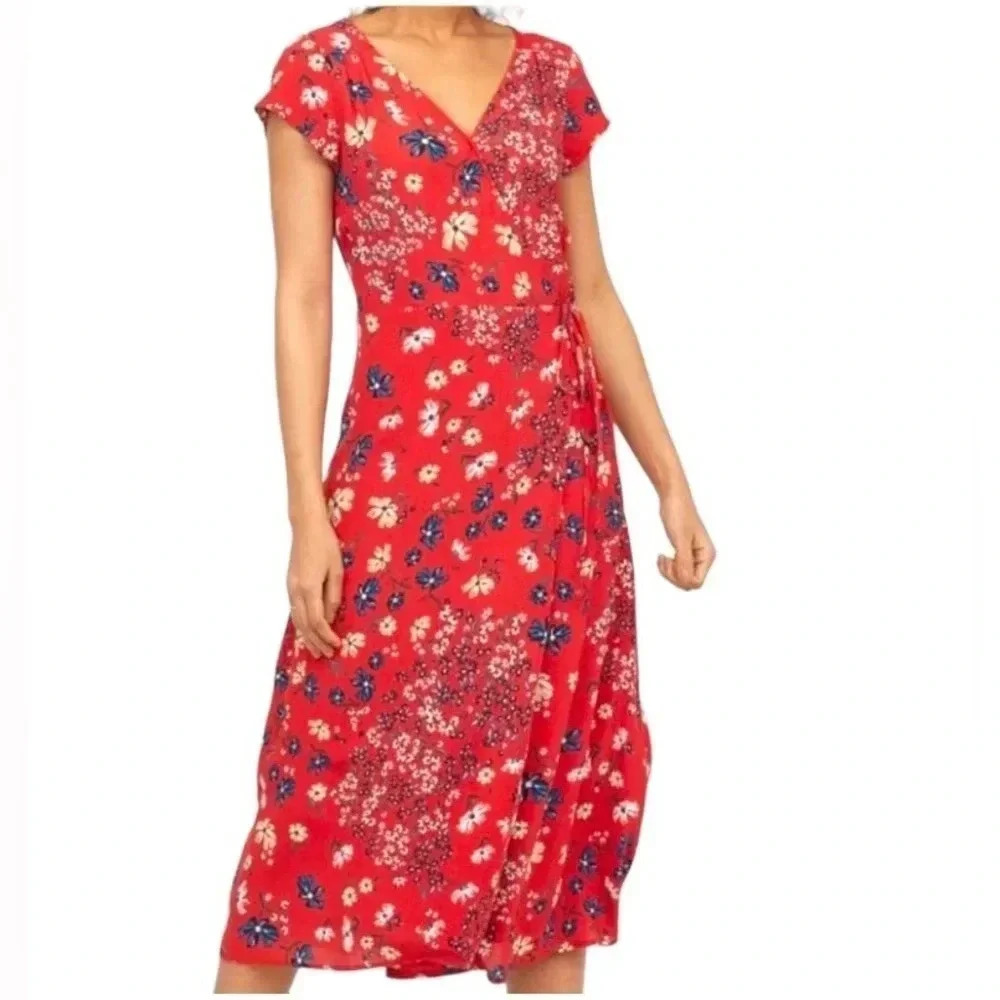 H&M | Mama V-Neck Orange Floral Wrap Midi Dress Size 2P